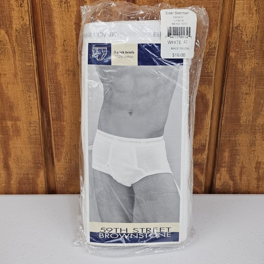 Vtg 59th Street Brownstone Men's Briefs 3 Pk Size 42 Cotton Tighty Whities NOS